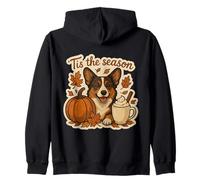 Tis The Season Cárdigan Corgi Galés Perro Otoño Calabaza Sudadera con Capucha