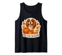 Tis The Season Cavalier King Charles Dog Otoño-Otoño Calabaza Camiseta sin Mangas