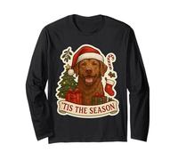 Tis The Season Chesapeake Bay Retriever Dog Feliz Navidad Manga Larga