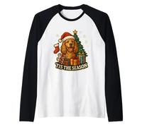 Tis The Season Cocker Spaniel Perro Feliz Navidad Mamá Papá Camiseta Manga Raglan