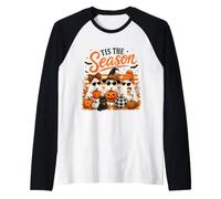 Tis The Season Cute Halloween Ghosts Pumpkin Fall Fun Camiseta Manga Raglan