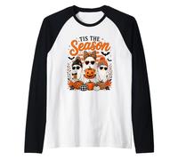 Tis The Season Cute Halloween Ghosts Pumpkin Fall Fun Camiseta Manga Raglan