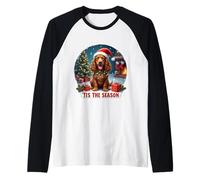 Tis The Season Field Spaniel Dog, Feliz Navidad, mamá, papá, diversión Camiseta Manga Raglan