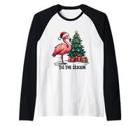 Tis The Season Flamingo Árbol de Navidad Festivo Navidad Navidad Camiseta Manga Raglan