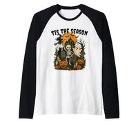 Tis The Season Halloween Skeleton Ghost Vibes Men Women Camiseta Manga Raglan