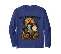 Tis The Season Halloween Skeleton Ghost Vibes Men Women Manga Larga