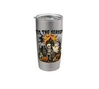 Tis the Season Halloween Skeleton Ghost Vibes Men Women Vaso térmico de acero inoxidable de doble pared
