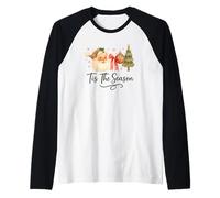 Tis The Season Leopard Santa, Vintage Watercolor Christmas Camiseta Manga Raglan