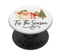 Tis The Season Leopard Santa, Vintage Watercolor Christmas PopSockets PopGrip Adhesivo
