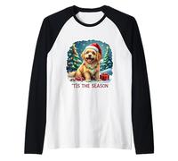 Tis The Season Lhasa Apso Perro Feliz Navidad Mamá Papá Navidad Camiseta Manga Raglan