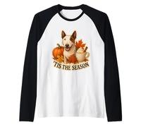 Tis The Season Miniatura Bull Terrier Perro Otoño Hojas De Otoño Camiseta Manga Raglan