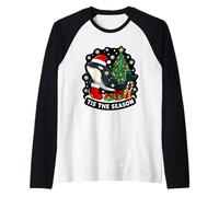 Tis The Season Orca Ballena Árbol de Navidad Festivo Amante de Navidad Camiseta Manga Raglan