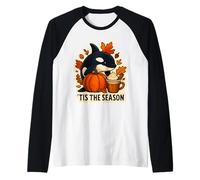 Tis The Season Orca Ballena Otoño Otoño Calabaza Hojas Vintage Camiseta Manga Raglan