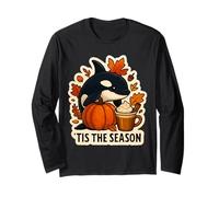 Tis The Season Orca Ballena Otoño Otoño Calabaza Hojas Vintage Manga Larga