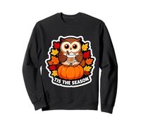 Tis The Season Owl Otoño Otoño Calabaza Hojas Vintage Bird Sudadera