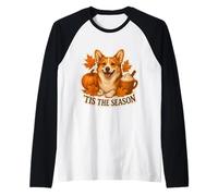 Tis The Season Pembroke Welsh Corgi Dog Otoño-Otoño Calabaza Camiseta Manga Raglan