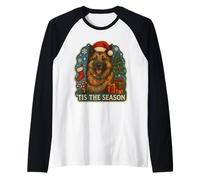 Tis The Season Perro Belga Tervuren Feliz Navidad Mamá Papá Camiseta Manga Raglan