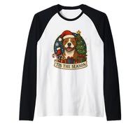 Tis The Season Pit Bull Dog, Navidad, mamá, papá, dueño, Festivo Camiseta Manga Raglan