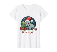 Tis The Season Rhino Rinoceronte Árbol de Navidad Festivo Navidad Camiseta gráfica económica, Mujer, Blanco, XS