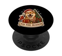 Tis The Season Shiba Inu Perro Feliz Árbol de Navidad Mamá Papá PopSockets PopGrip Adhesivo