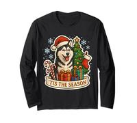 Tis The Season Siberian Husky Dog Feliz Navidad Festive Manga Larga