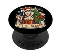 Tis The Season Siberian Husky Dog Feliz Navidad Festive PopSockets PopGrip Adhesivo