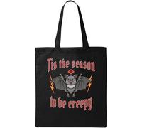 Tis The Season to Be Creepy - Bolso de mano (algodón ecológico), diseño de murciélago, negro, talla única, Negro , talla única
