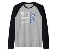 Tis The Season To Sparkle Blue Christmas Snowflake Quote Camiseta Manga Raglan