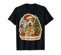 Tis The Season Wire Fox Terrier Dog Feliz Navidad mamá papá Camiseta