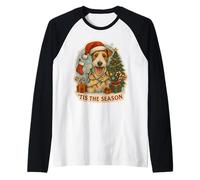 Tis The Season Wire Fox Terrier Dog Feliz Navidad mamá papá Camiseta Manga Raglan