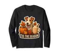 Tis The Season Wire Fox Terrier Perro otoño Calabaza Lindo Manga Larga