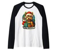 Tis The Season Yorkshire Terrier Navidad Mamá Papá Dueño Camiseta Manga Raglan