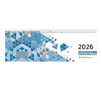 Tischquerkalender blau 2026 - 29,6x9,9 cm - 1 Woche auf 2 Seiten - Stundeneinteilung 7 - 19 Uhr - inkl. Jahresübersicht - Bürokalender - 116-0015