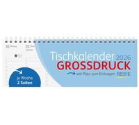 Tischquerkalender Großdruck 2026: 1 Woche 2 Seiten; Tischkalender quer mit extra grißen Zahlen und viel Platz für Notizen; Format: 29,8 x 10,5 cm