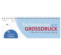 Tischquerkalender Großdruck 2027: 1 Woche 2 Seiten; Tischkalender quer mit extra grißen Zahlen und viel Platz für Notizen; Format: 29,8 x 10,5 cm