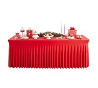 Tischrock - 6ft Lang Weiß Rüschen Tulle Tischröcke, Waschbar Und Faltenfrei Tischdecke Outdoor, Weihnachten Rechteck Rüsche Rot | Tischdecken Für Veranstaltungen, Buffet, Klassenzimmer