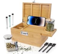 TISEMENT Caja grande de bambú con cerradura de combinación, caja de almacenamiento decorativa con compartimento desmontable, caja de madera con tarros y cepillos Alright como gran opción de regalo.