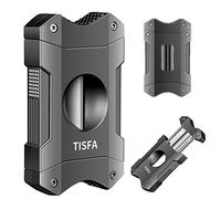 TISFA Cortador de cigarros V-Cut, hoja de corte afilado de guillotina de acero inoxidable con soporte para cigarros (gris)