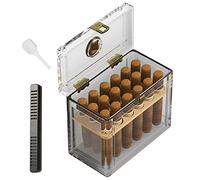 TISFA Humidificador acrílico para puros con humidificador e higrómetro, caja de cigarros de escritorio con bandeja de cedro español que puede contener alrededor de 18-50 puros