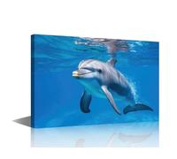 TISHIRON 1 lienzo de delfín para pared, diseño de delfines jugando bajo el mar con sol, obra de arte para sala de estar, dormitorio, baño, decoración de pared, regalos del día del niño (16 pulgadas de