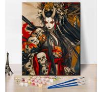 TISHIRON Anime Guerrera Pintura por Números - Samurai & Monster Motivo, 40 x 50 cm Estilo Japonés en Lienzo, Arte de Acuarela Premium para Adultos