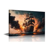 TISHIRON Arte de pared medieval de guerra para sala de estar, lienzo de barco pirata, arte de pared de velero, pósteres, arte moderno de decoración de pared para dormitorio, oficina, pinturas Gi