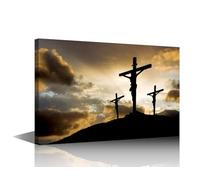 TISHIRON Arte de pared para sala de estar, 1 panel de cruces, arte de pared de tres cruces al atardecer, pósteres para el hogar, habitación, oficina, club, decoración de pared, marco de madera, listo