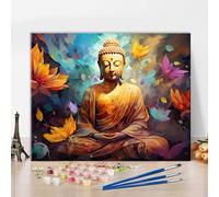 TISHIRON Budismo color por número adulto, flor de loto Buda acuarela color por números para principiantes, kits de pintura de arte abstracto de bricolaje sobre lienzo, artesanía para decoración del