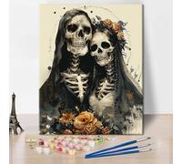 TISHIRON Kit de construcción de pintura por números para adultos amantes del esqueleto, calaveras para adultos, pintura por números, pintura por números sobre lienzo flor, pintura al óleo a mano 40 x