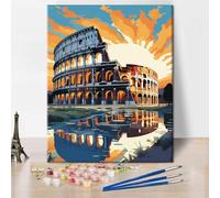 TISHIRON Kit de pintura de paisajes por números para adultos, magnífico Coliseo, una antigua maravilla del Imperio Romano con pinceles y pigmento, pintura por número DIY artesanía, 40 x 50 cm
