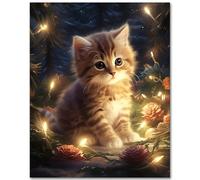 TISHIRON Kit de pintura por números para adultos gatitos, kit de construcción para pintar por números sobre lienzo lindo gato, pintar por números con pinceles animales, acrílico DIY pintura por