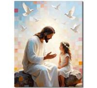 TISHIRON Kit de pintura por números para adultos, pintura por números, Jesús conmovedor contando una historia a una niña, arte religioso inspirador en lienzo (16 x 20 pulgadas)
