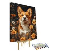 TISHIRON Kit de pintura por números para manualidades, diseño de perro en un mar de flores, para adultos, 40 x 50 cm (enmarcado)