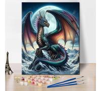 TISHIRON Majestuoso dragón y luna pintura por números para adultos, juego de arte de fantasía con lienzo de 40 x 50 cm, pinturas acrílicas y pinceles, decoración mística como idea de regalo